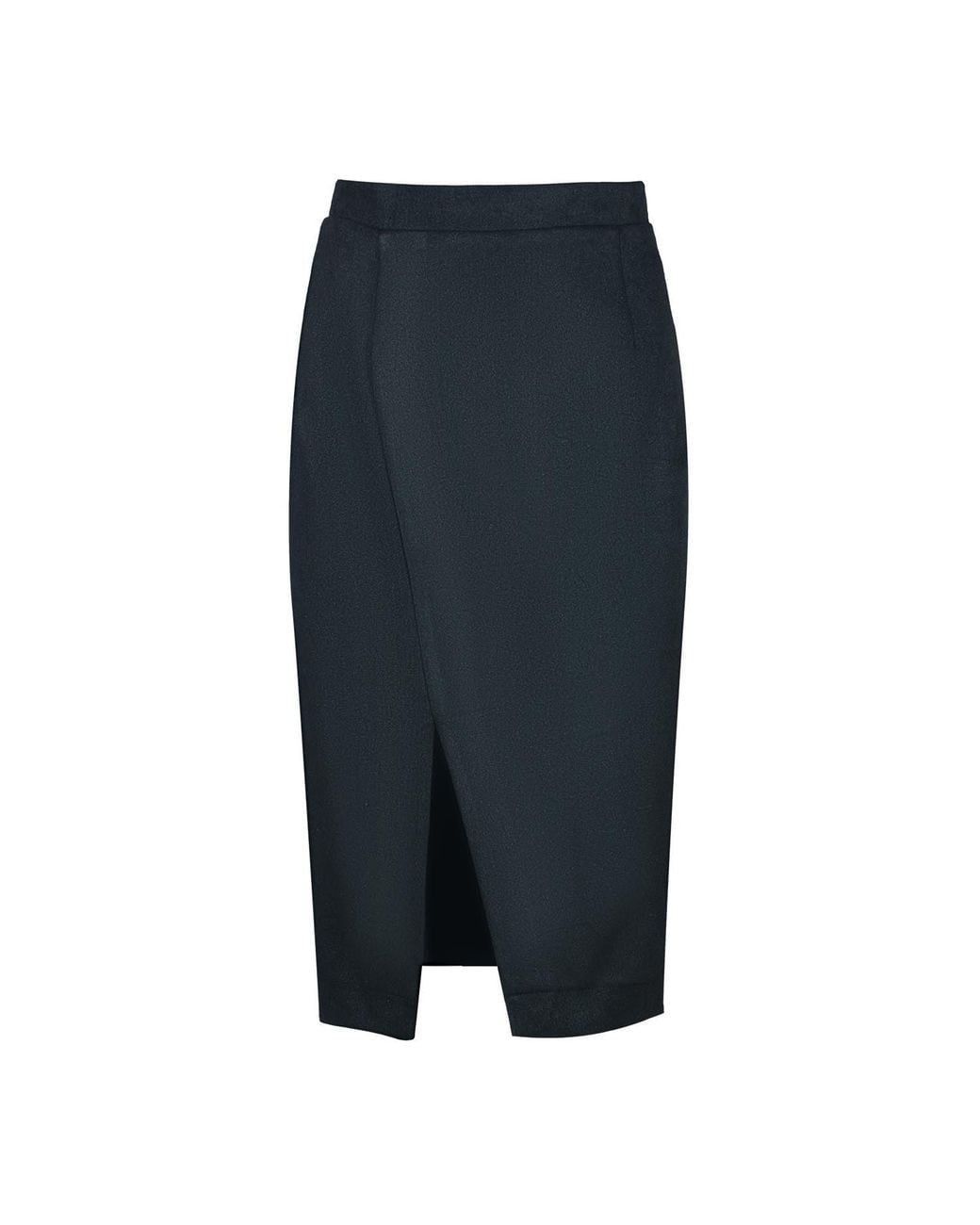 Conquista Blue Lightly Shiny Woven Cotton-Blend Midi Skirt With Front Slit – Hidden Zipper