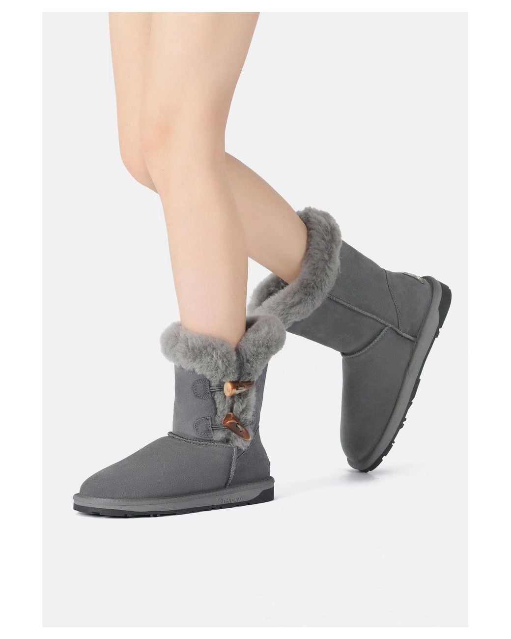 EverAu Australia Gray Stork Horn Toggle Button Short Boots