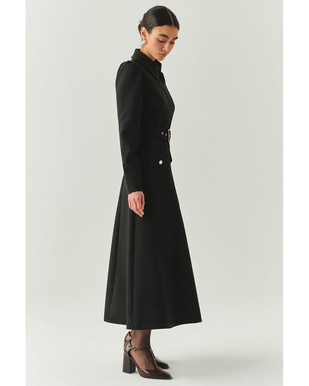 Exquise Black Bailee Slim Fit Belted Midi Dress