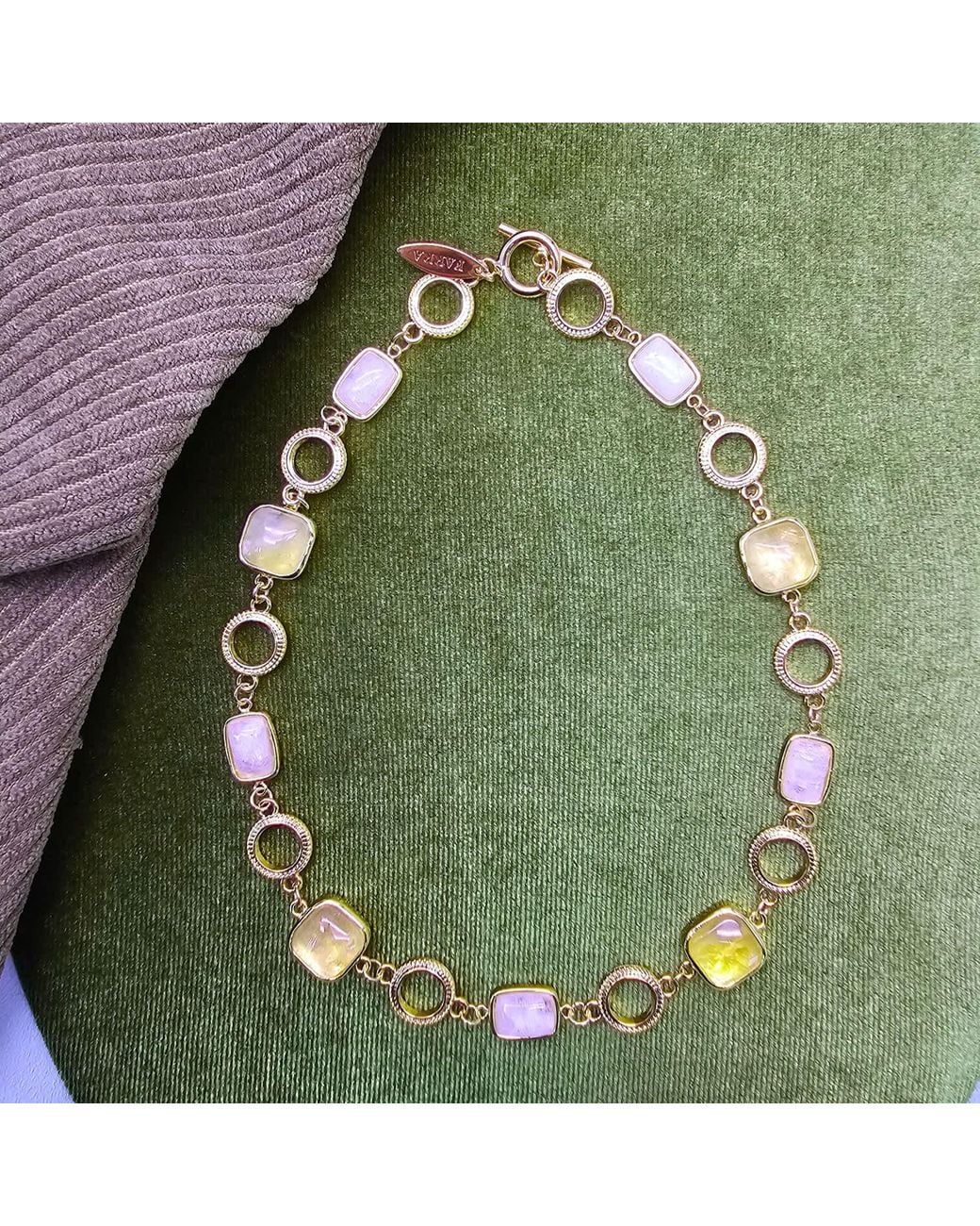 Farra Metallic Prehnite And Moonstone Charms Choker Necklace