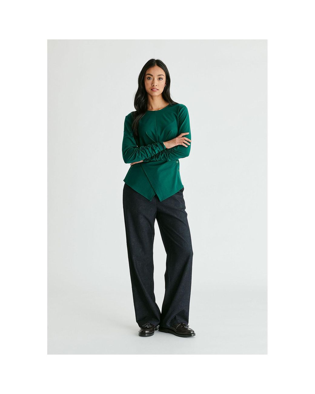 Paisie Green Side Button Jersey Wrap Top