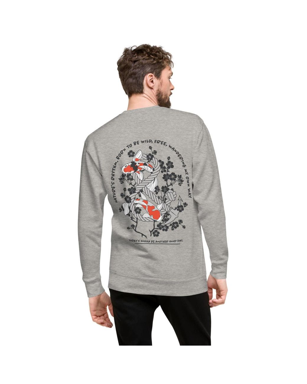Anchor and Crew Gray Heather Koi Fish Another Good Day Cotton Blend Sweatshirt for men