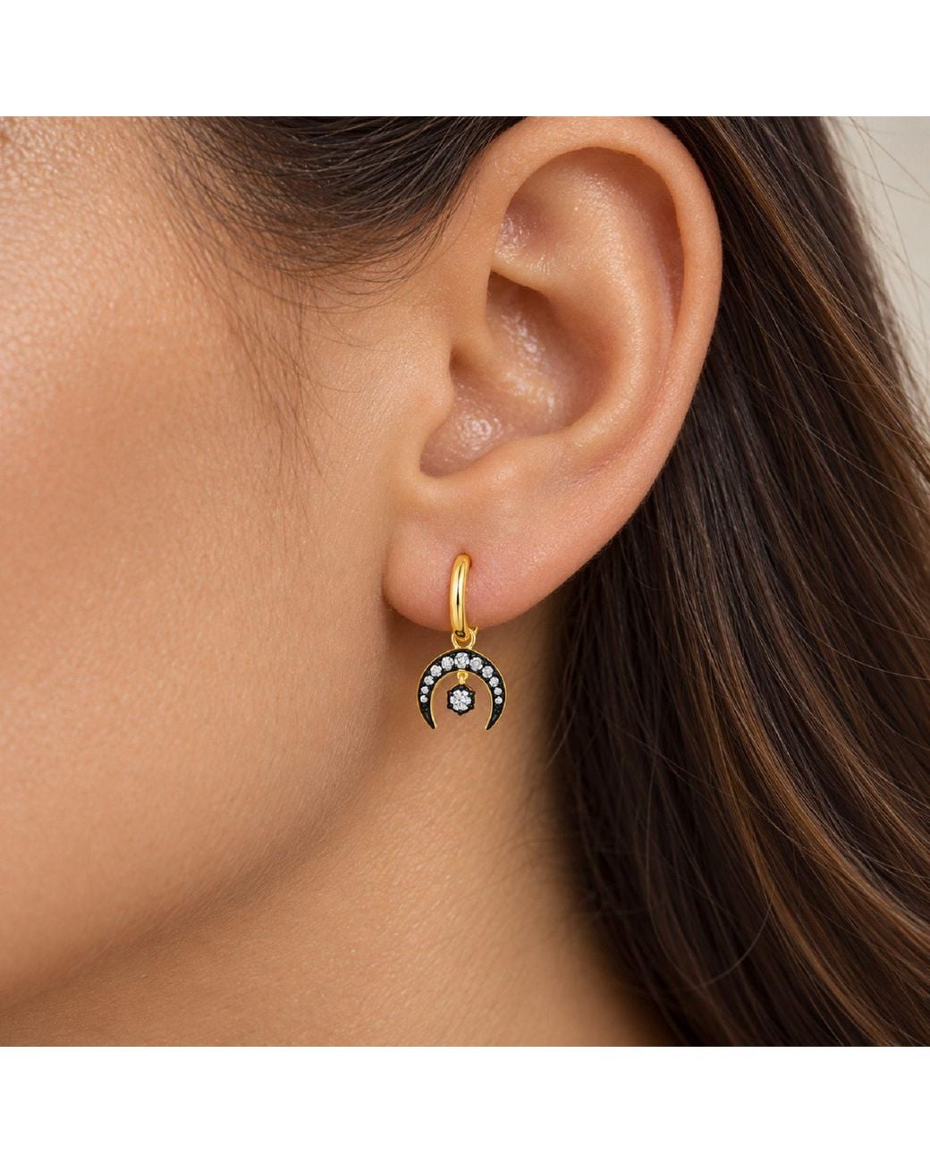Artisan Metallic 14K Diamond Crescent Half Moon Hoop Earrings