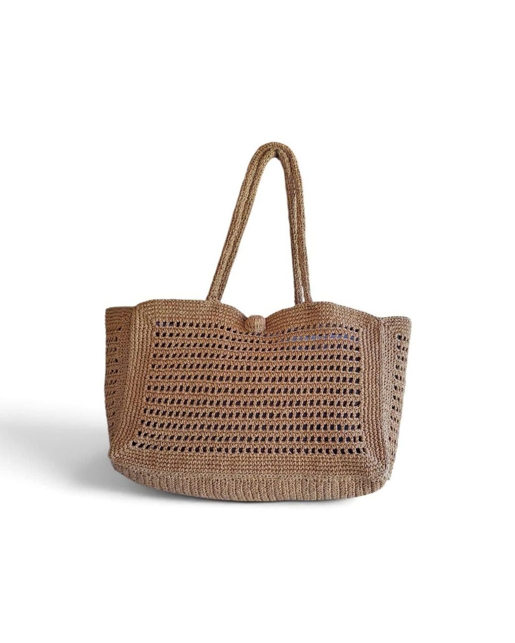 Springmoonatelier Brown Neutrals Handmade Straw Large Bag Sustainable Crochet Beach And Everyday Bag