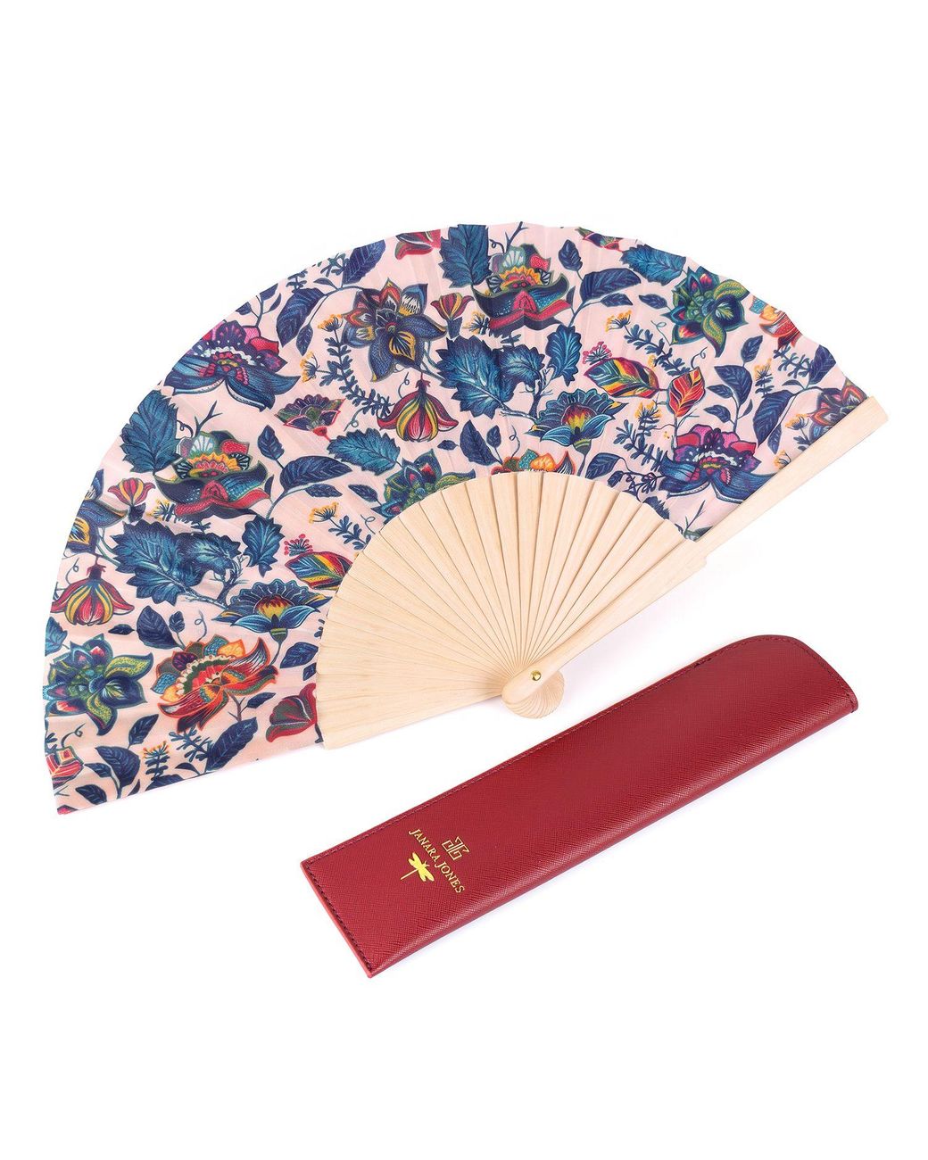 Janara Jones Red Miracle Garden Print Wooden Hand Fan