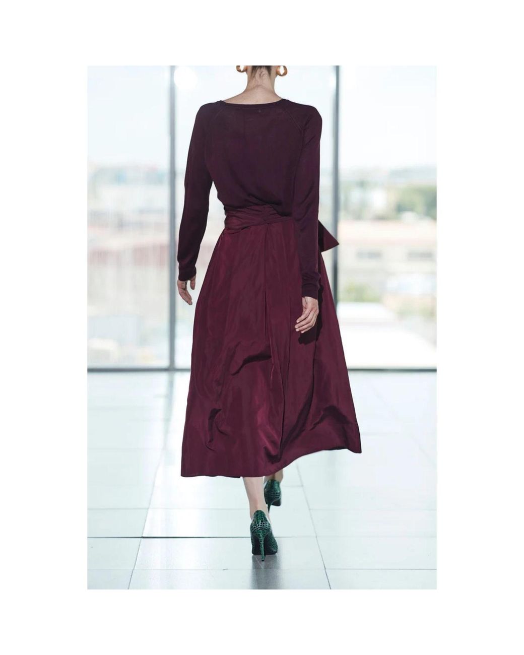 The Extreme Collection Purple Midi Skirt Plum Taffeta With Waist Bow