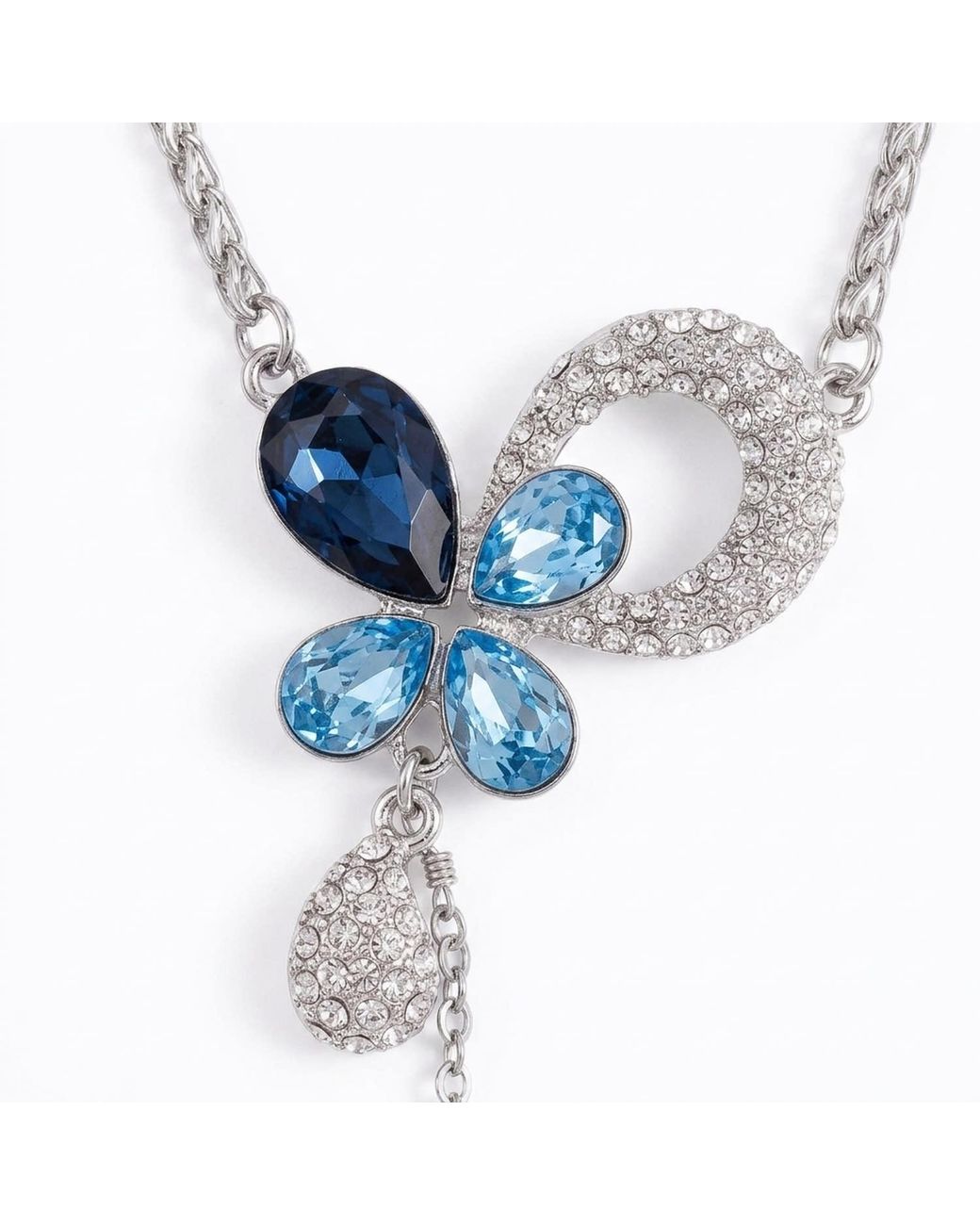 Modenaire Blue Teardrop Crystal Pendant Necklace