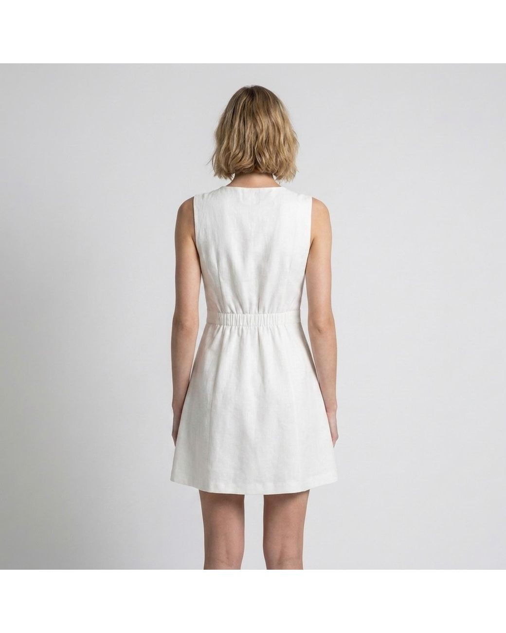 Modenaire White Contrast Trim Mini Dress Button Front