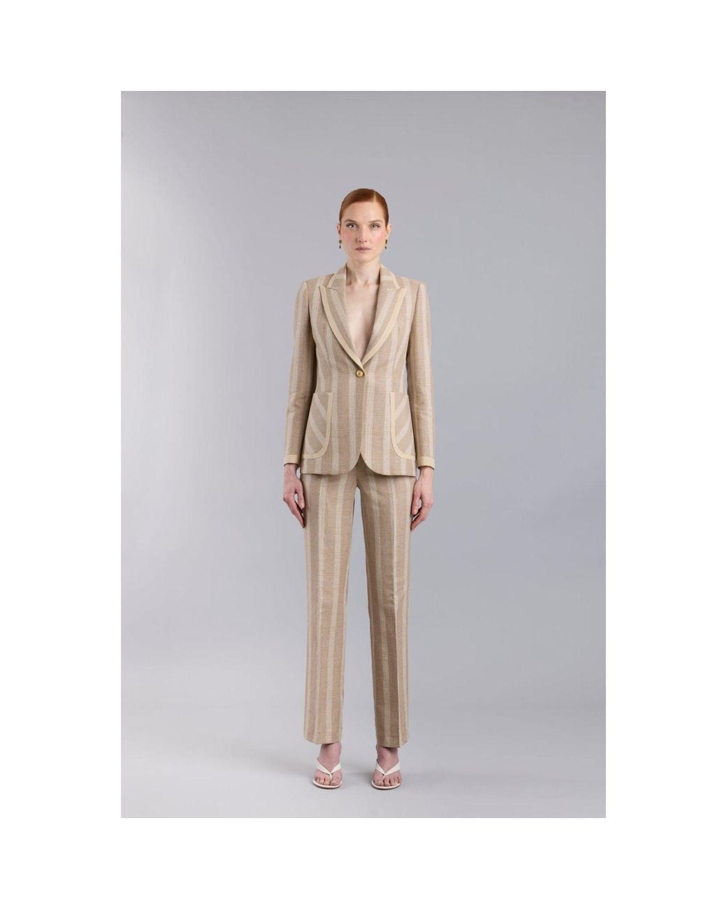 The Extreme Collection Natural Neutrals Camel Linen Tailored Blazer
