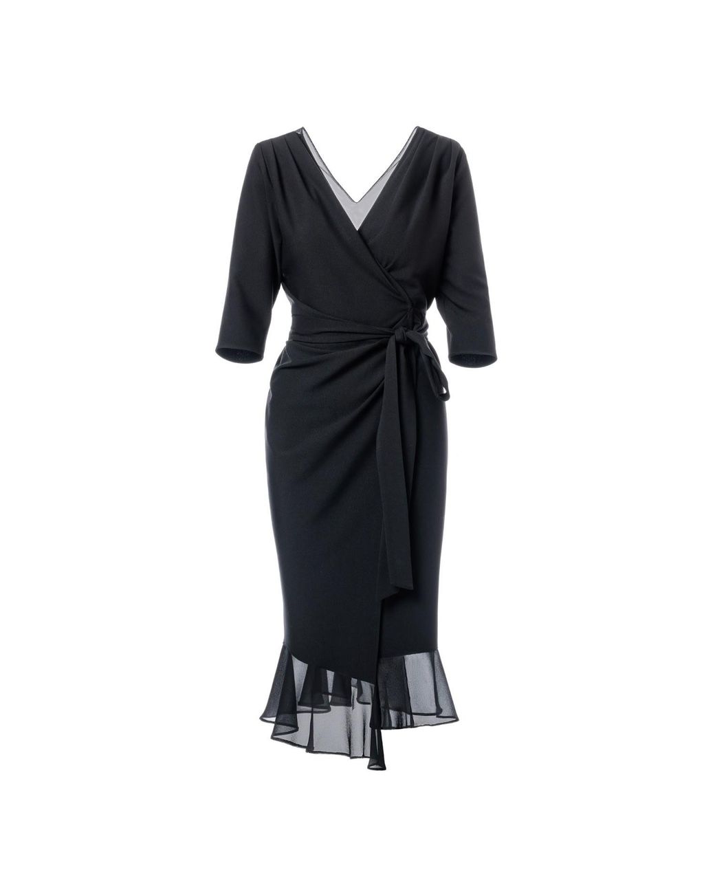 concept A trois Black Wrap Dress With Silk Ruffles