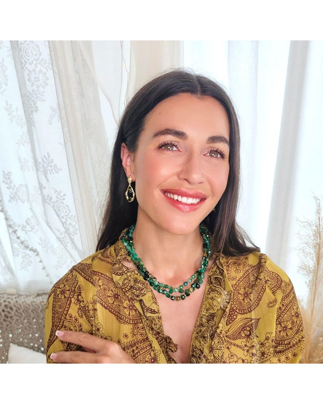 Farra Metallic Elegant Epidote And Agate Drop Earrings
