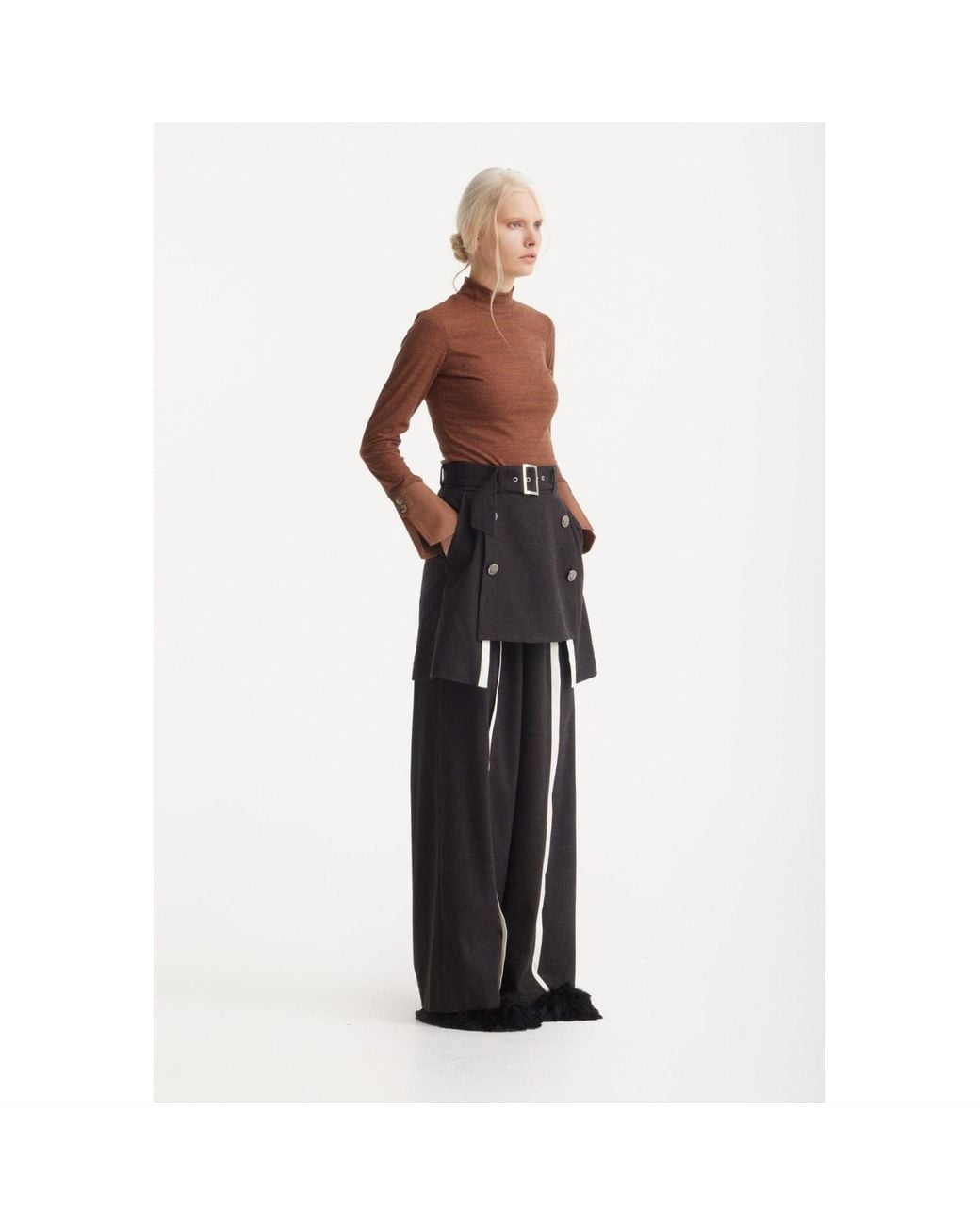 Julia Allert Black Tailored Wool-Blend Trousers With Skirt Overlay – Dark