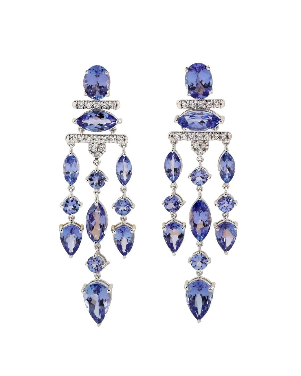 Artisan Blue White Gold Chandelier Earrings Diamond Tanzanite Gemstone Jewelry