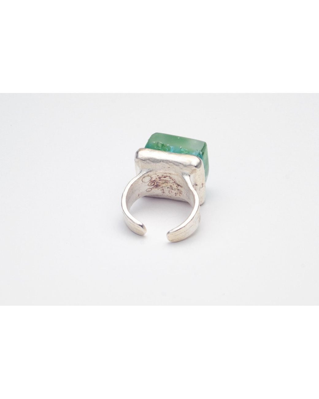 Smart Glass Jewelry Green Recycled Glass Mosaic Cube Ring Confetti