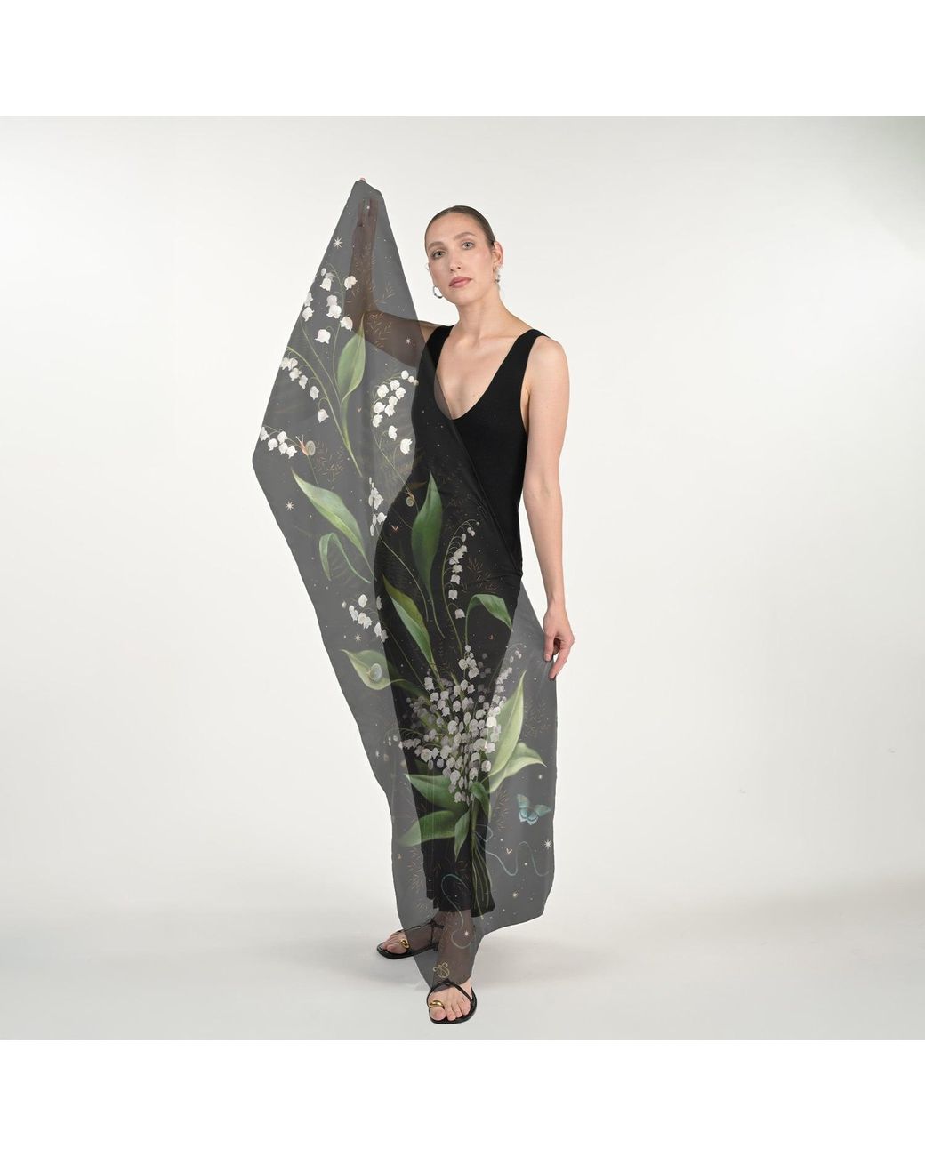 Silk&Soul Green Lily Of The Valley Silk Scarf