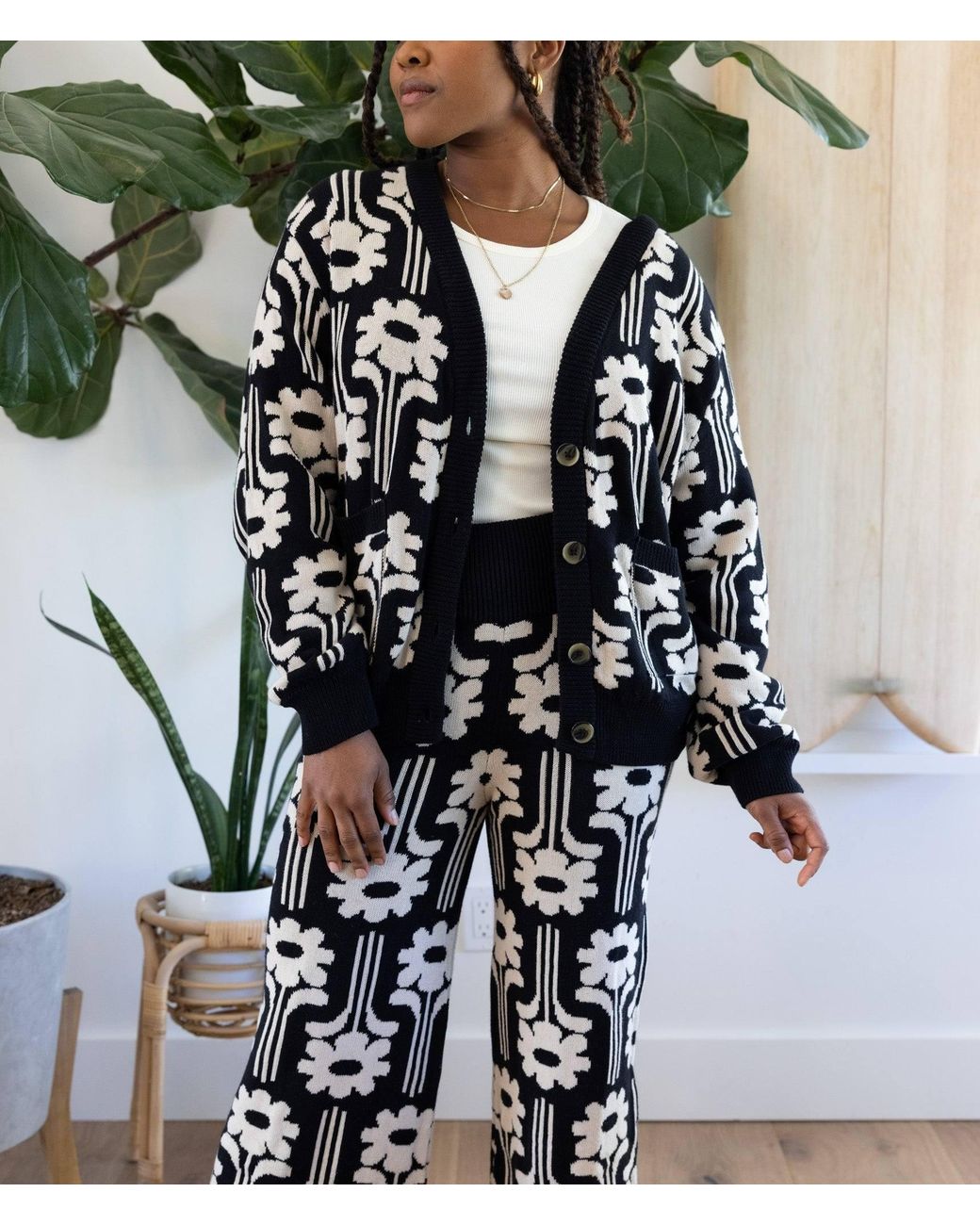 Known Supply Black High Waisted Floral Sweater Pants