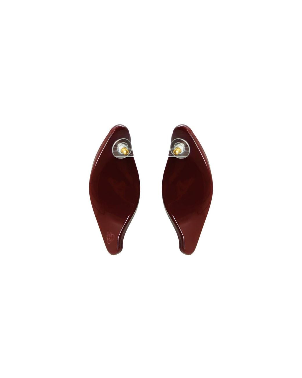 Gissa Bicalho Handmade Acrylic Earring Embroidered Leaf Burgundy