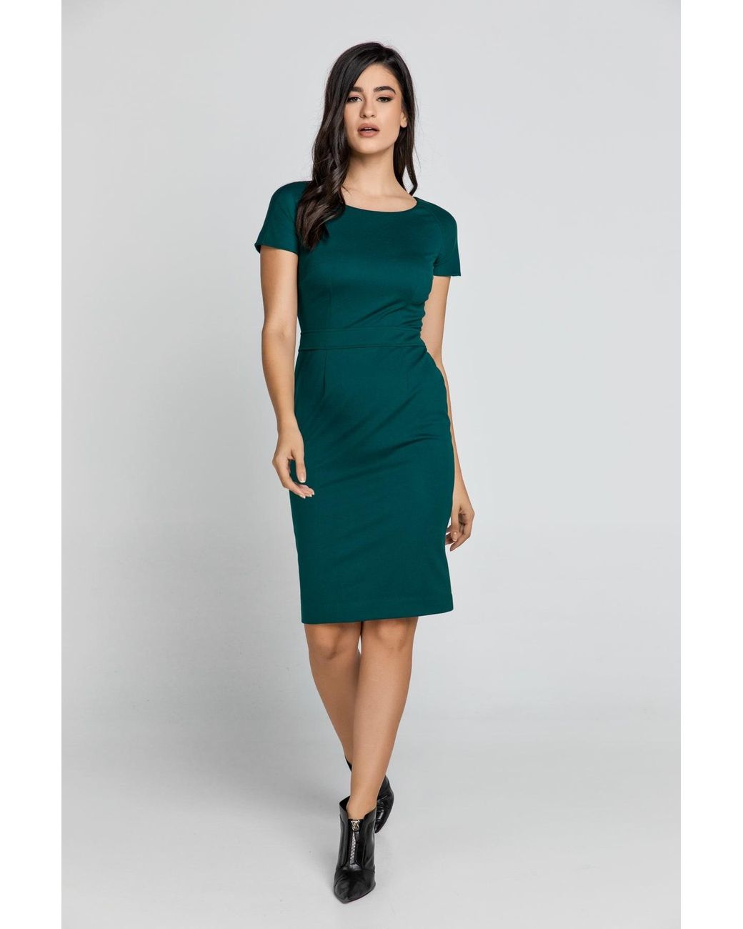 Conquista Green Fitted Emerald Cap Sleeve Dress Fashion