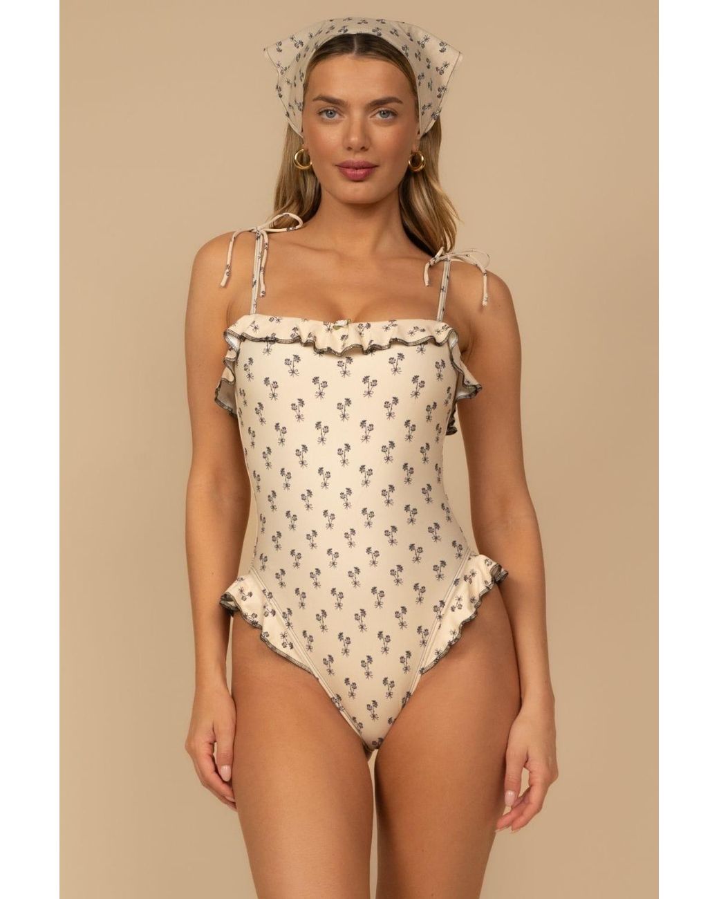 Montce White Cynthia Floral Jacelyn Ruffle One-Piece