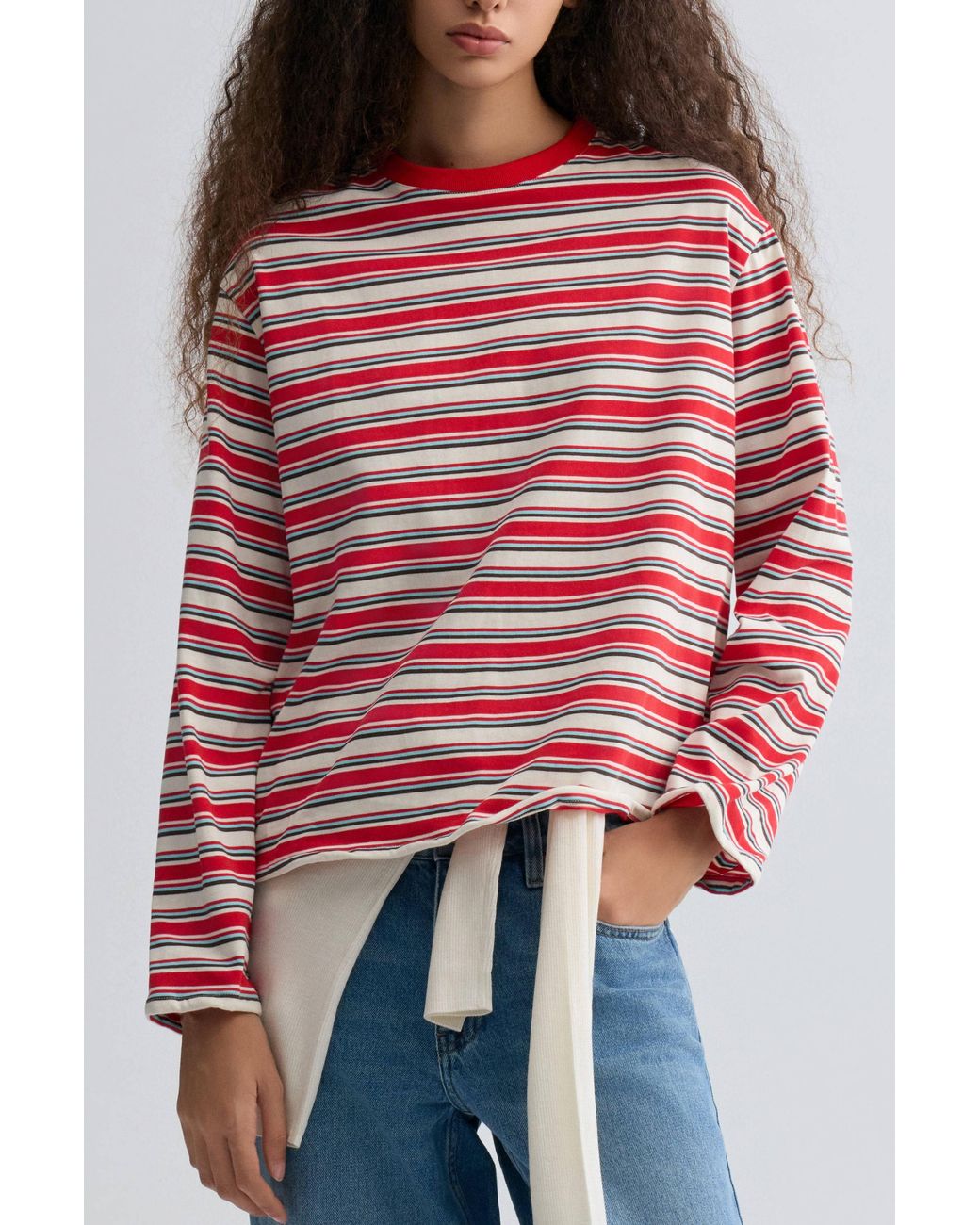 FRONT ROW SHOP Red Shapeable Stripe T-Shirt