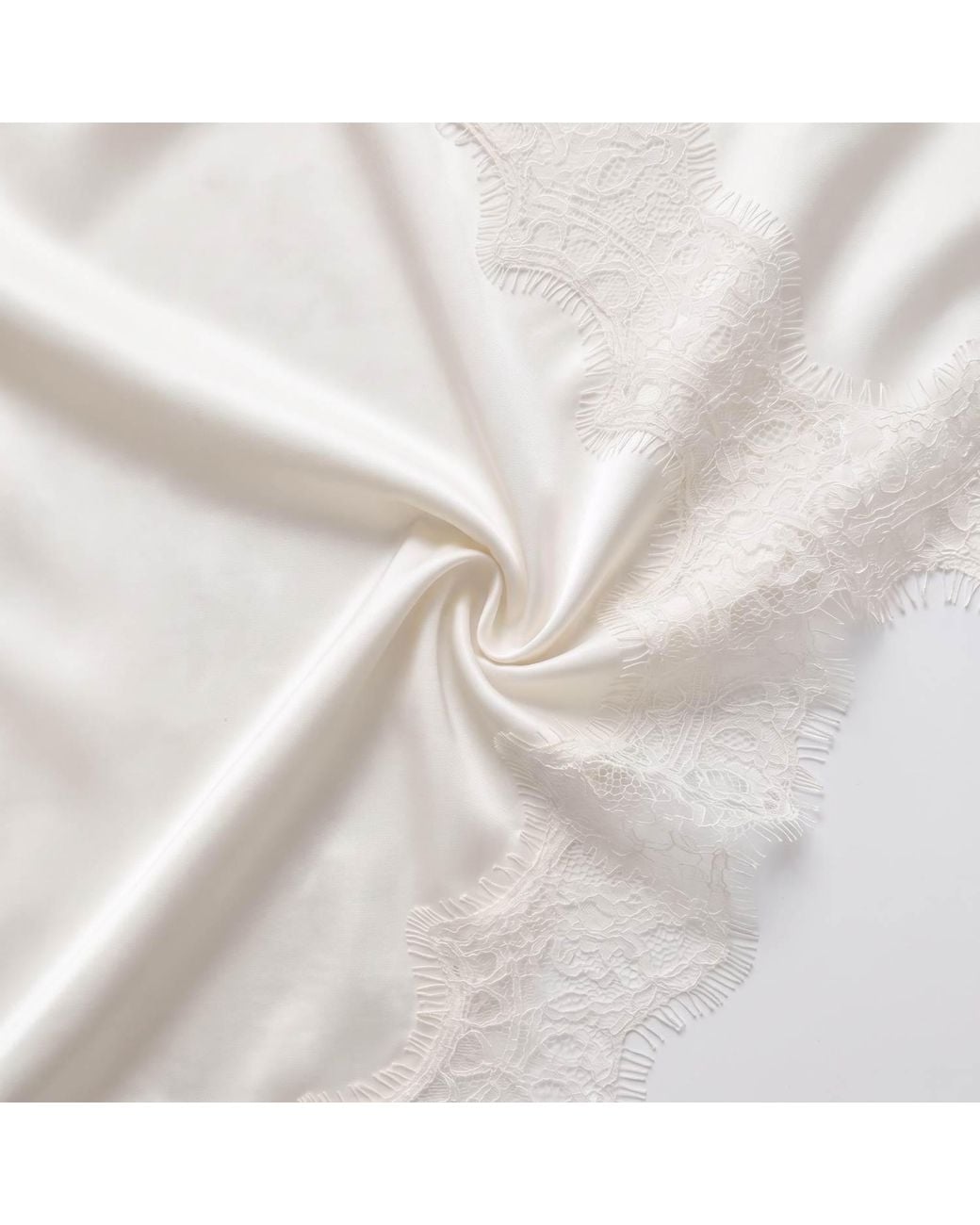 Modenaire White Asymmetric Satin Slip Dress With Lace Trim And Draped Silhouette