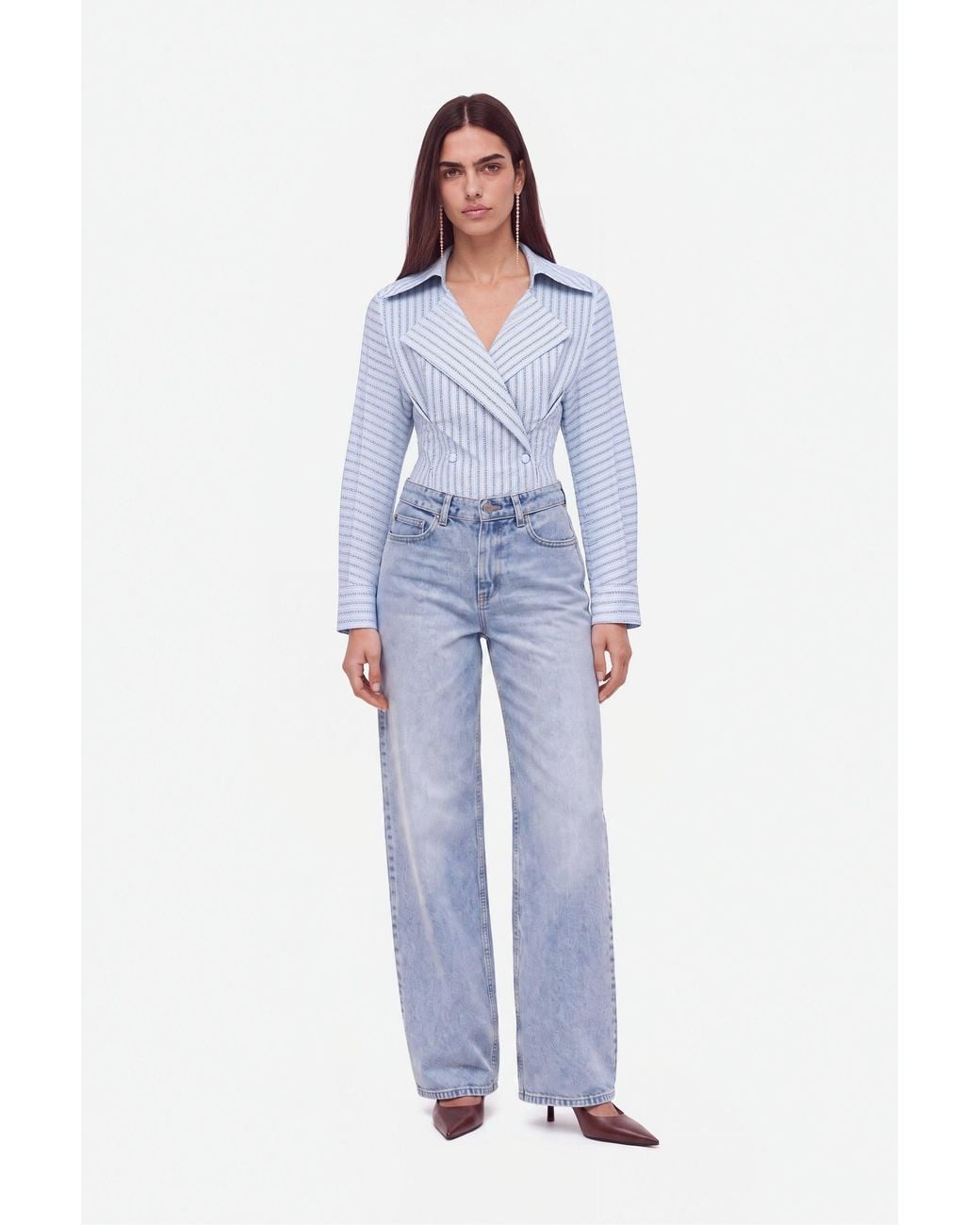 Nocturne Blue Pinstripe Tailored Bodysuit