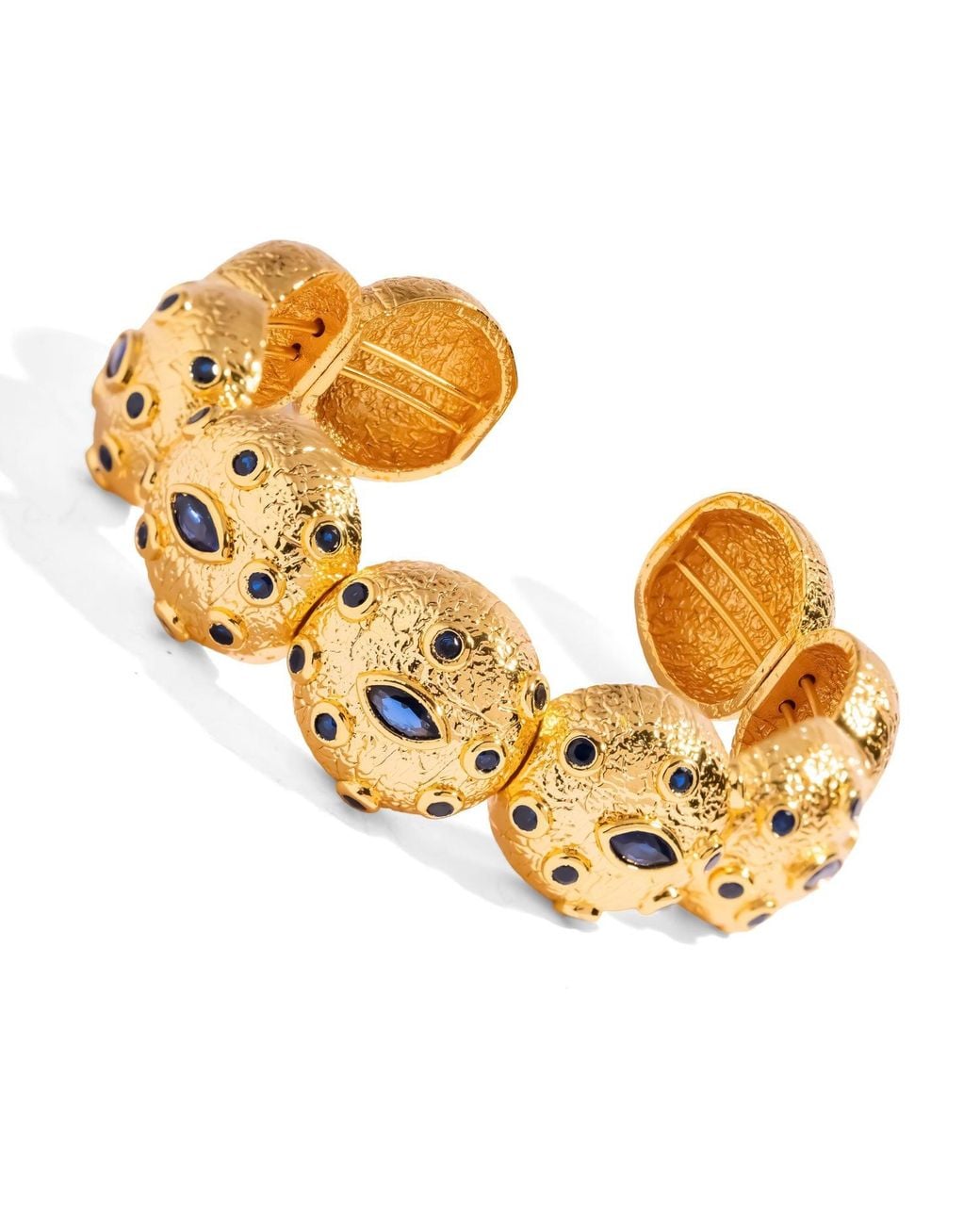 Ebru Jewelry Metallic Sapphire Watchful Eye Textured Dome Cuff Bracelet