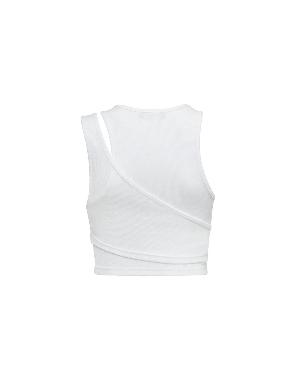 Audrey Vallens White Asymmetric Crop Singlet