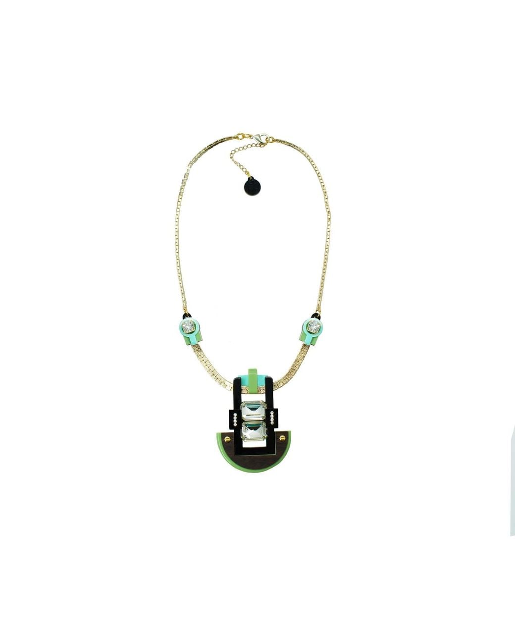 Gissa Bicalho White Handmade Acrylic Necklace Choker With Mirrored Rectangular Stone