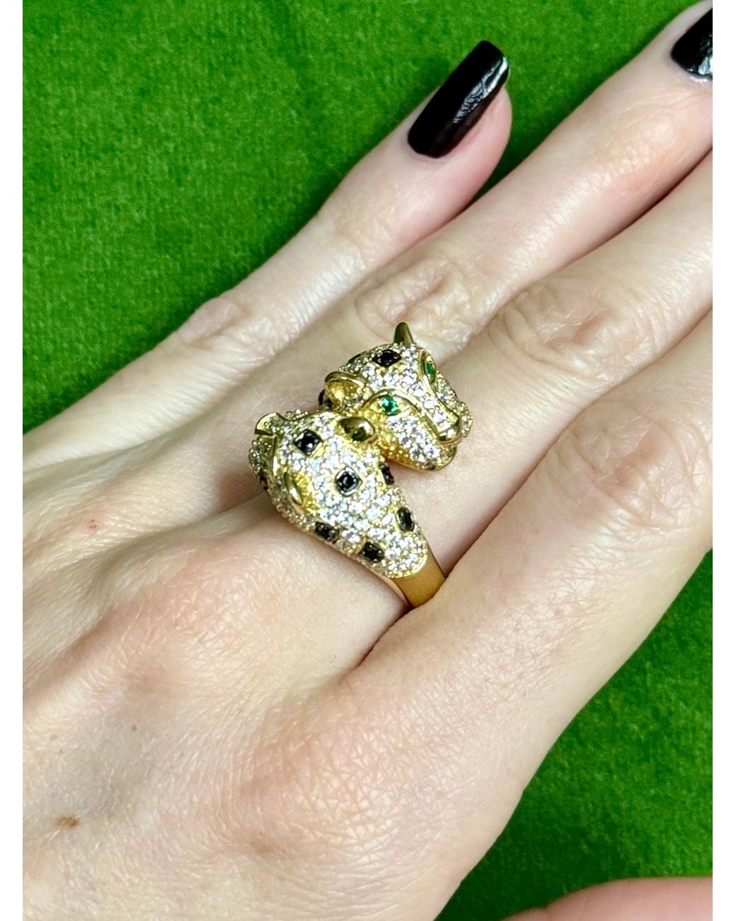 Laura Gray Green Double Panther Crystal Ring Sizes 6, 7 & 8