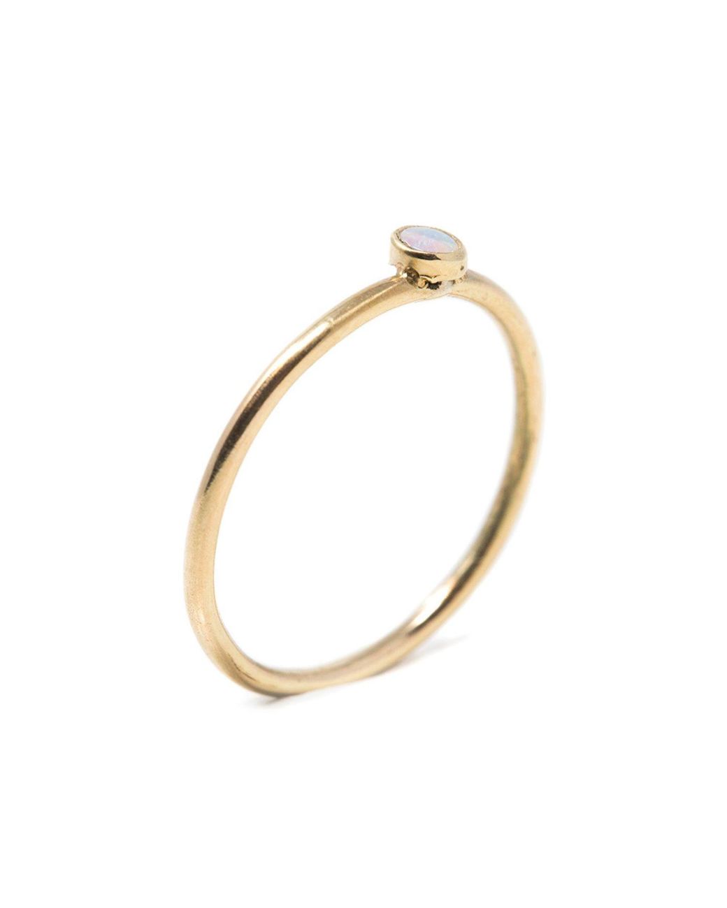 NASI SILVER Metallic Slim Single Stone Ring- Opal