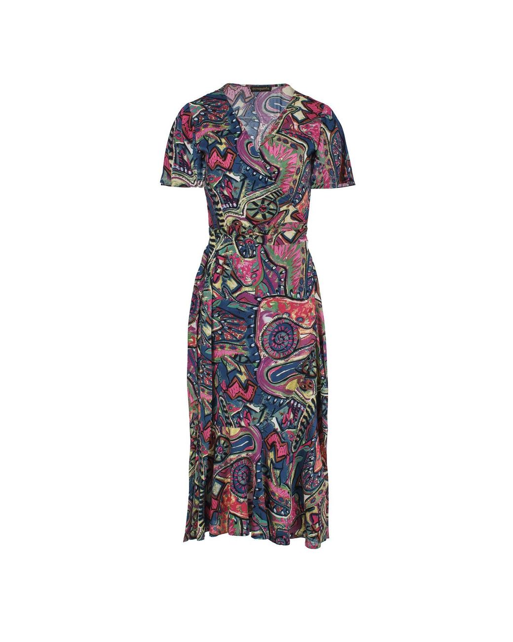 Conquista Blue Print Ruffle Detail Wrap Dress