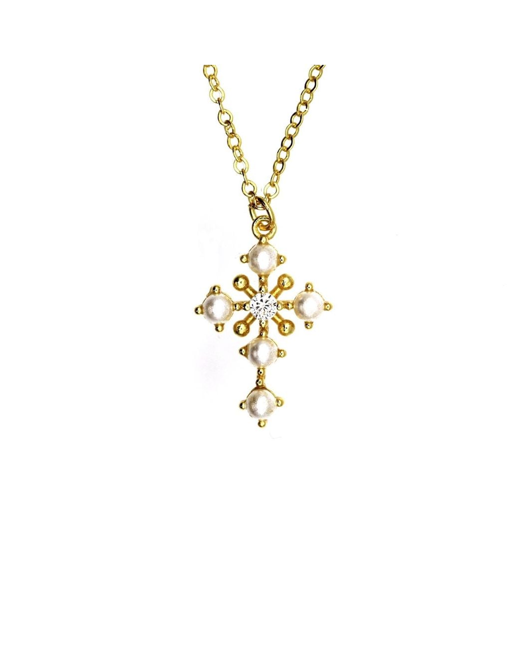 VicStoneNYC Fine Jewelry Metallic Solid Natural Diamond And Pearl Cross Necklace
