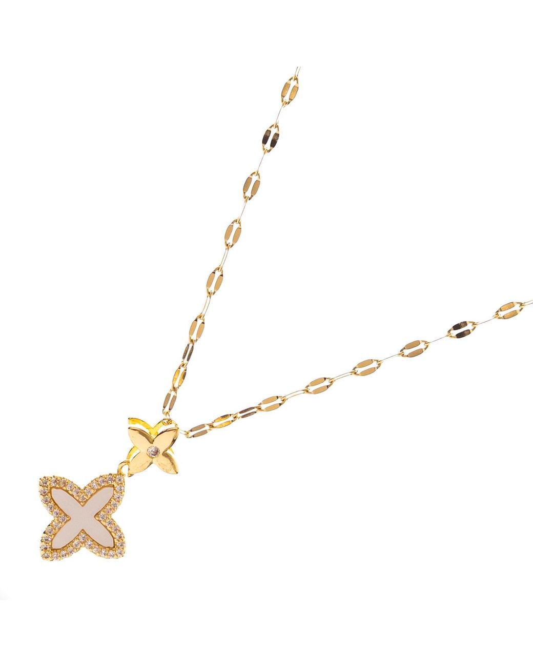 Ebru Jewelry Metallic Golden Clover Diamond Chain Necklace
