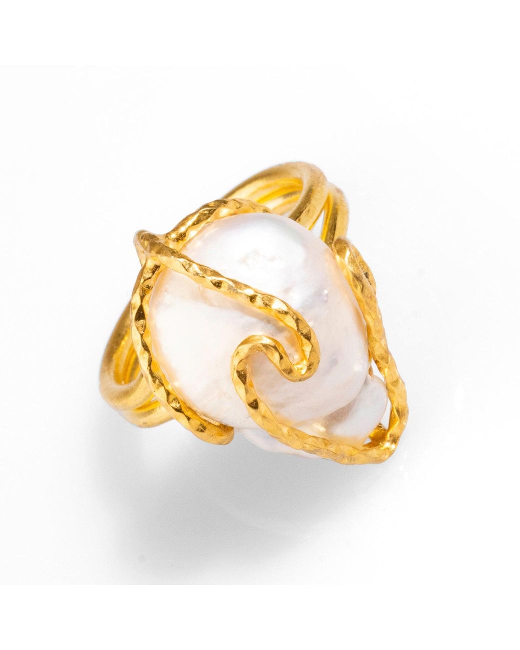 Ebru Jewelry Metallic Baroque Pearl Design Isis Chunky Ring
