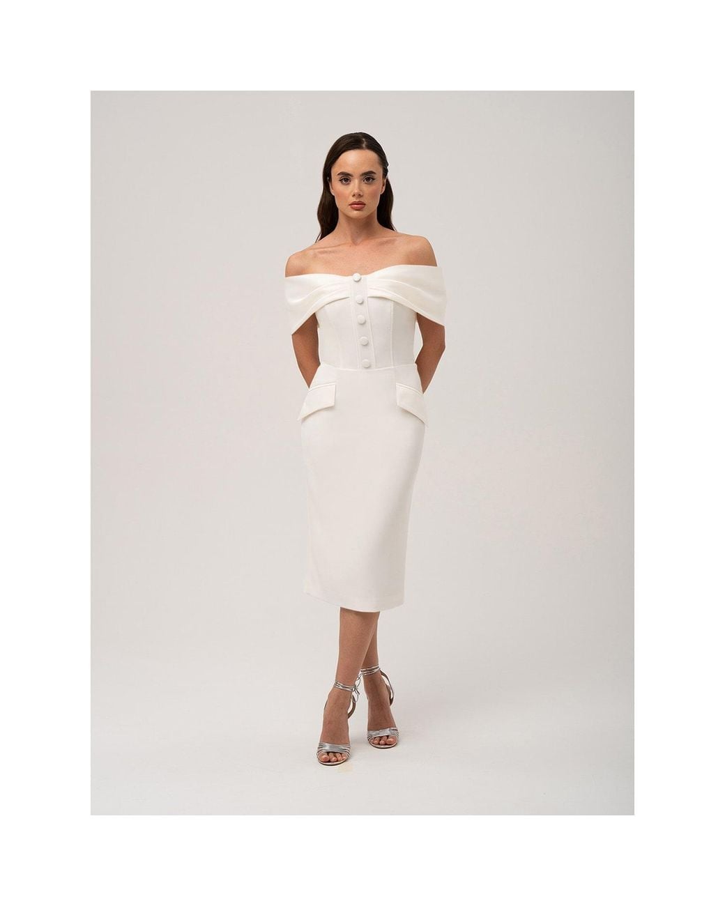 Tia Dorraine White Steel Confidence Off-Shoulder Midi Dress