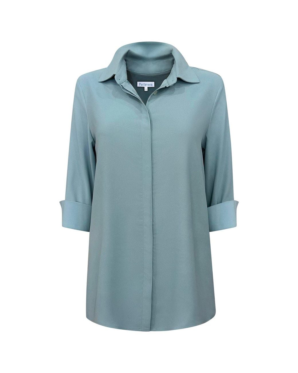 Perlavera Blue Sienna Sea Three Quarter Sleeve Length Missy Fit Shirt
