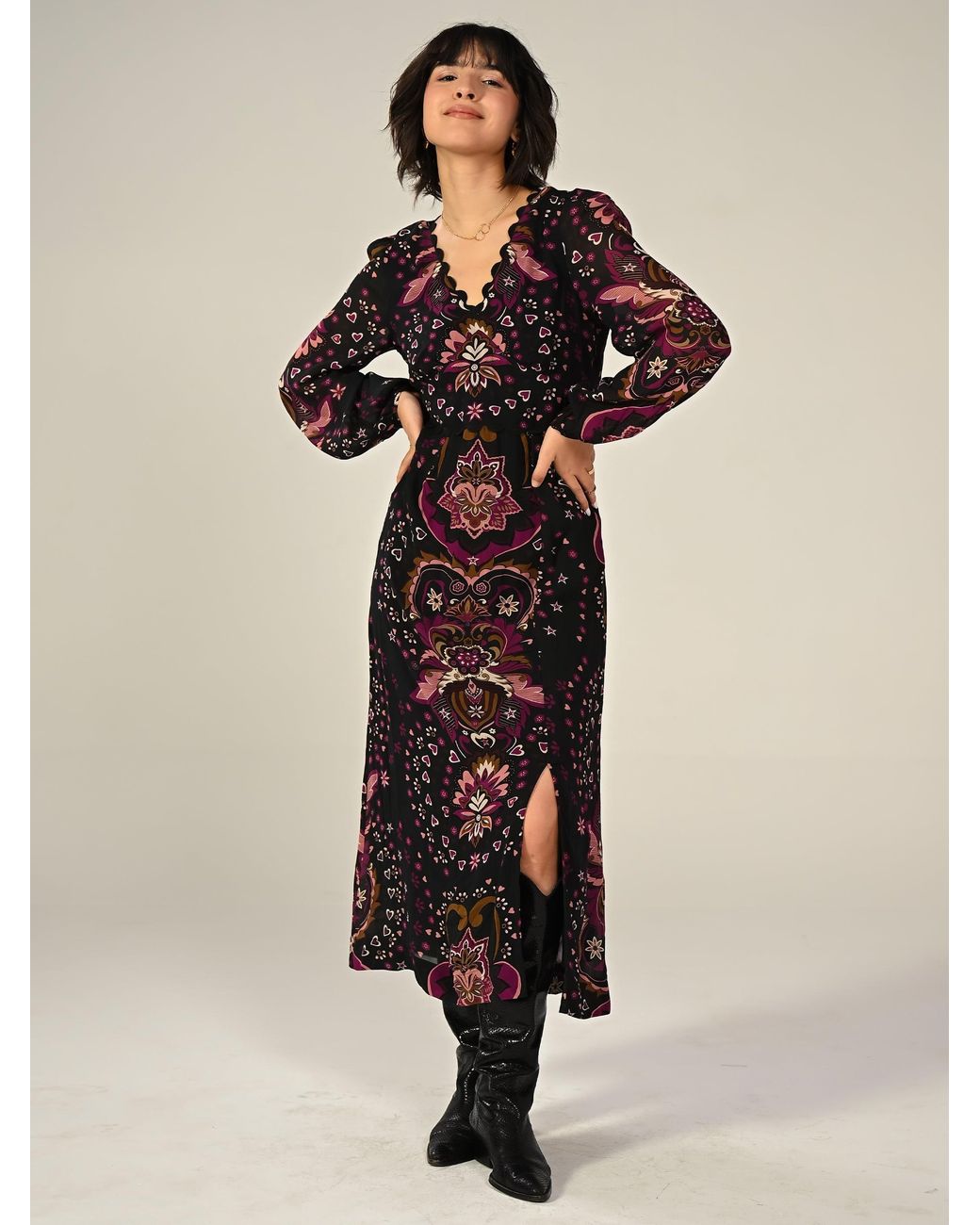Rose & Nancy Red Annaline Print Midi Dress