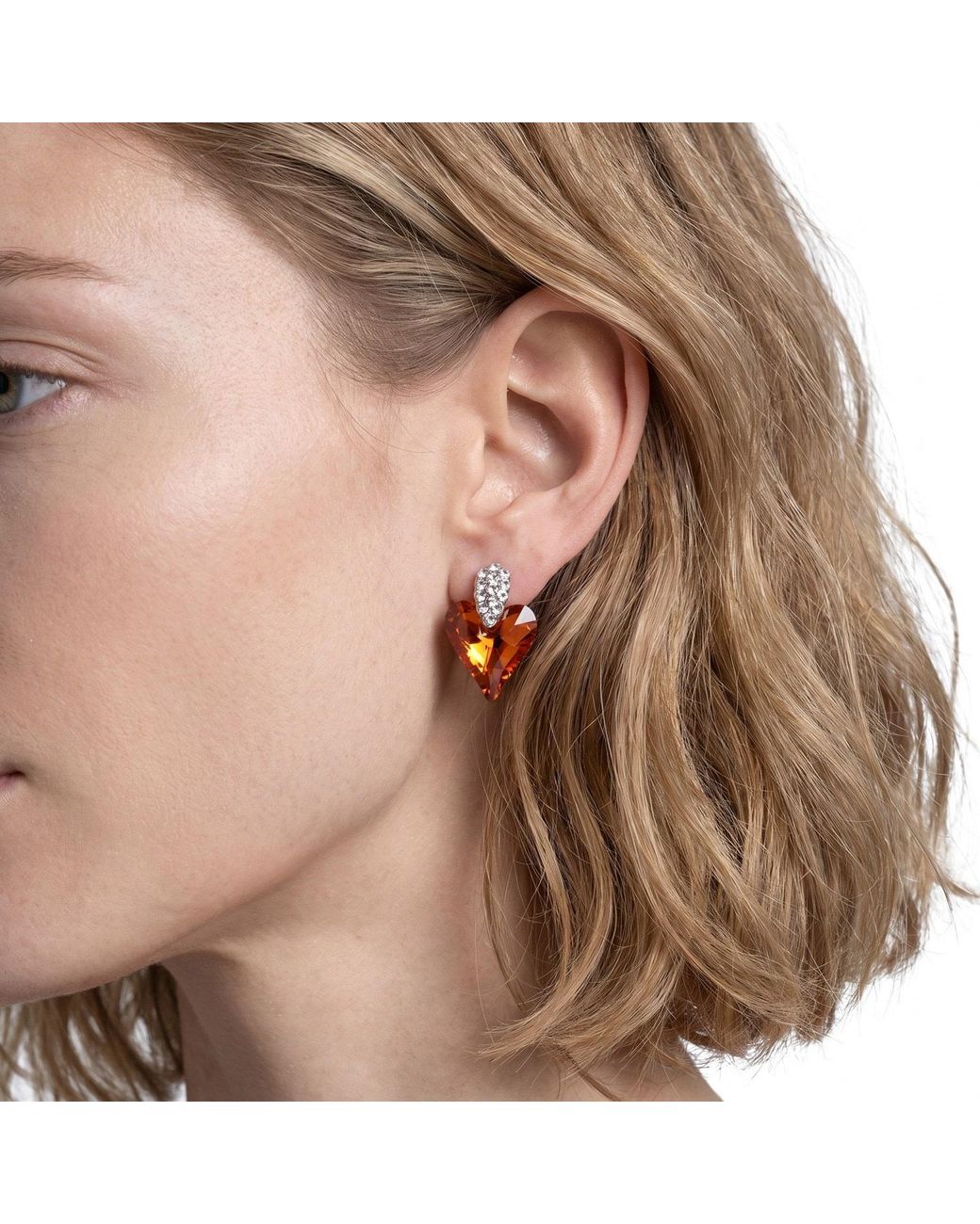 Modenaire Red Dangle Crystal Heart Earrings With Rhinestone Accent