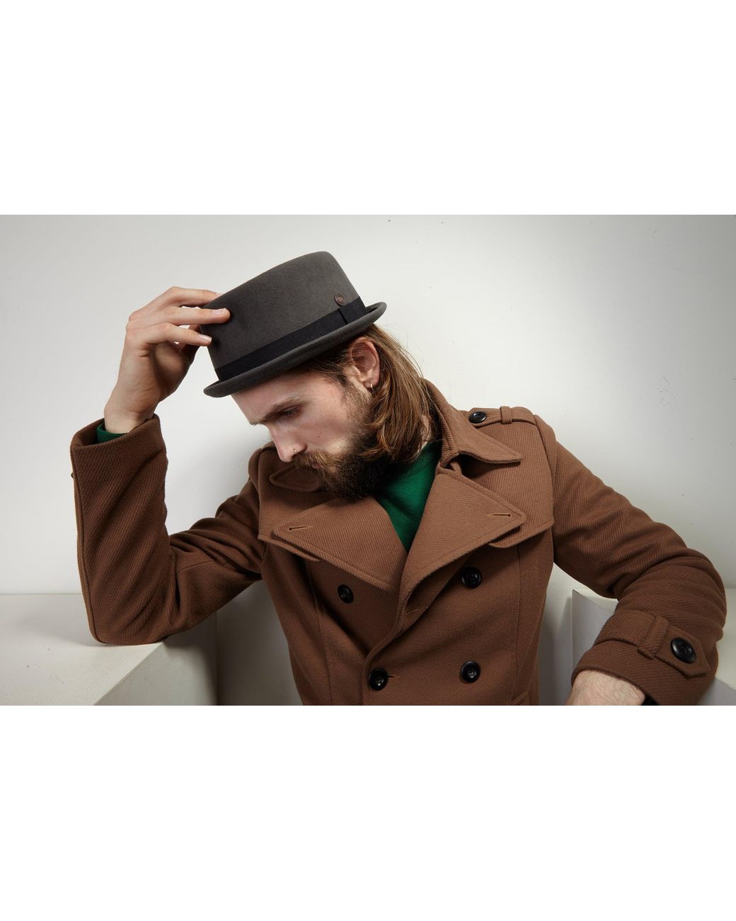 Dasmarca Hats Gray Jack Felt Skimpy Brim Short Brim Rude Boy Mod Style Porkpie Hat for men