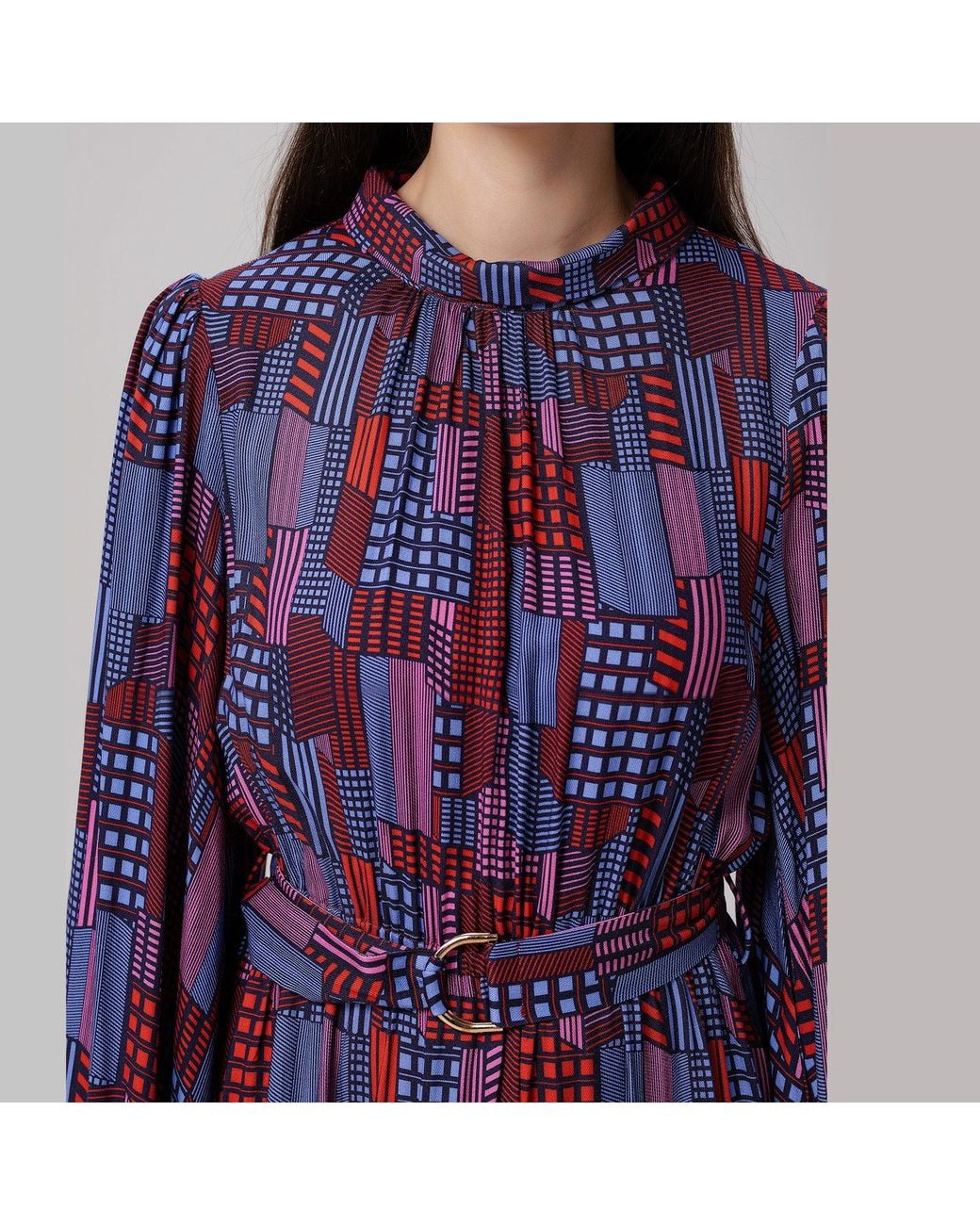 Smart and Joy Blue Graphic Print Short Blouse-Dress