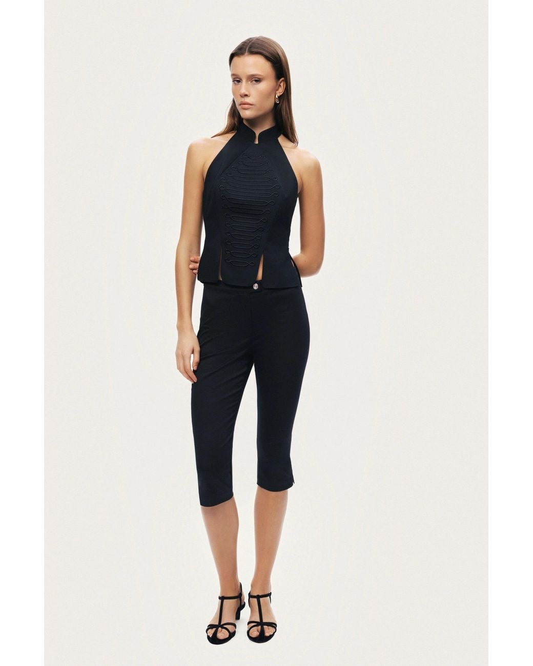 Nocturne Black Halter Neck Structured Top