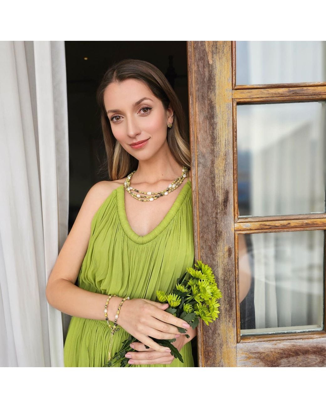 Farra Metallic Gemstone With Pearls Multi Layers Necklace
