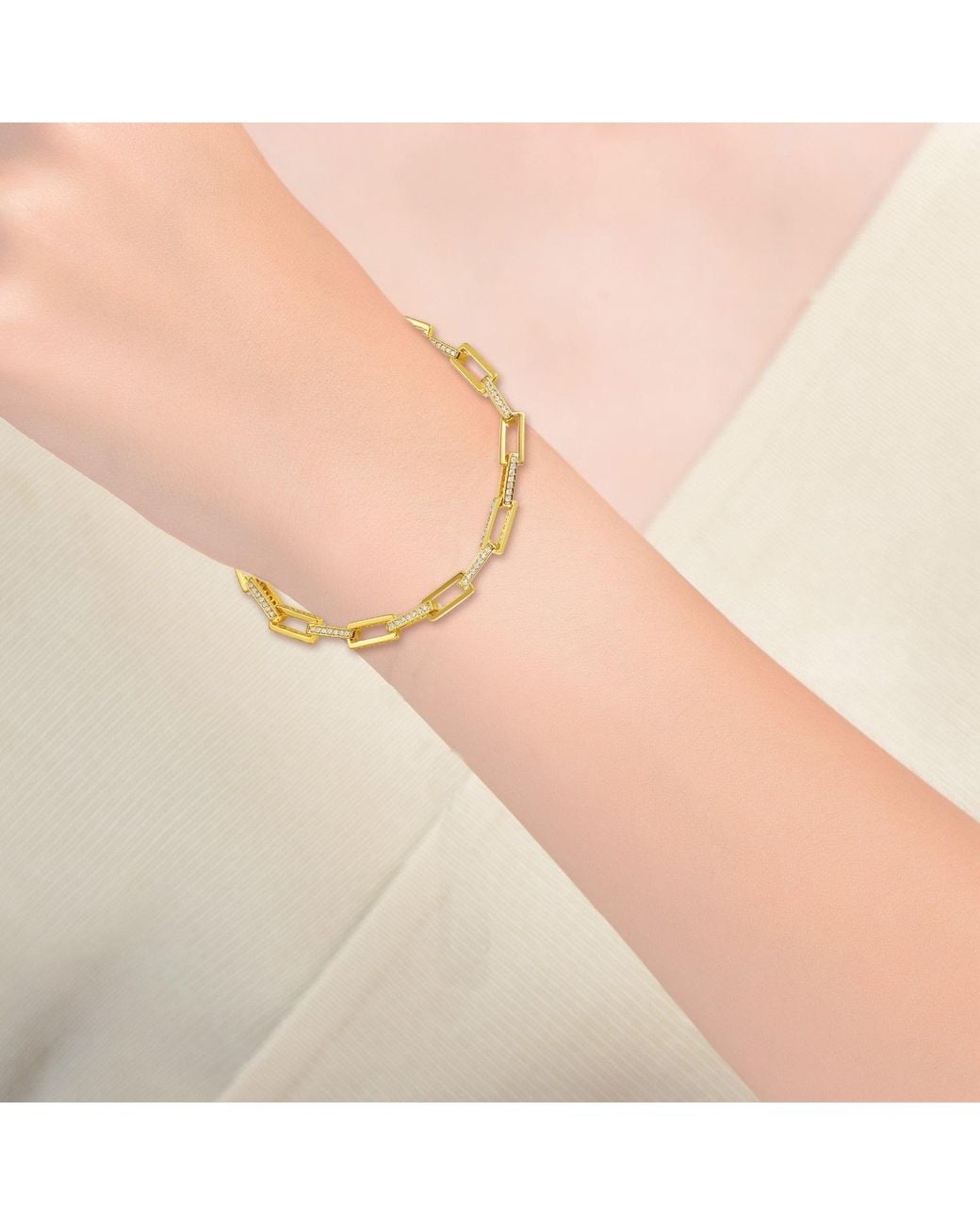 Genevive Jewelry Metallic Rachel Glauber Plated With Cubic Zirconia Rectangular Cable Link Adjustable Bracelet