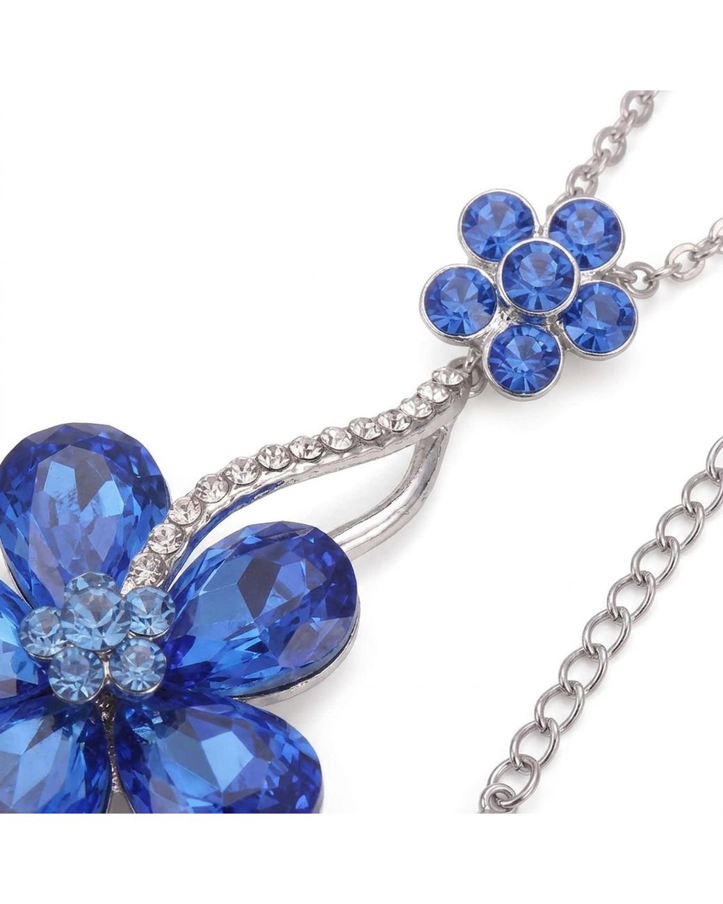 Modenaire Blue Sapphire Crystal Daisy Flower Pendant Necklace