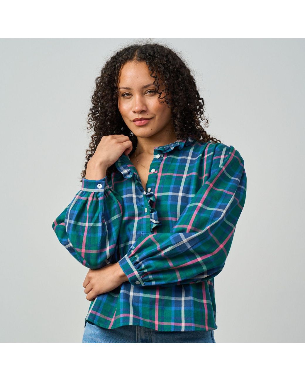 Luella Fashion Green Beauly Cotton Blouse & Plaid