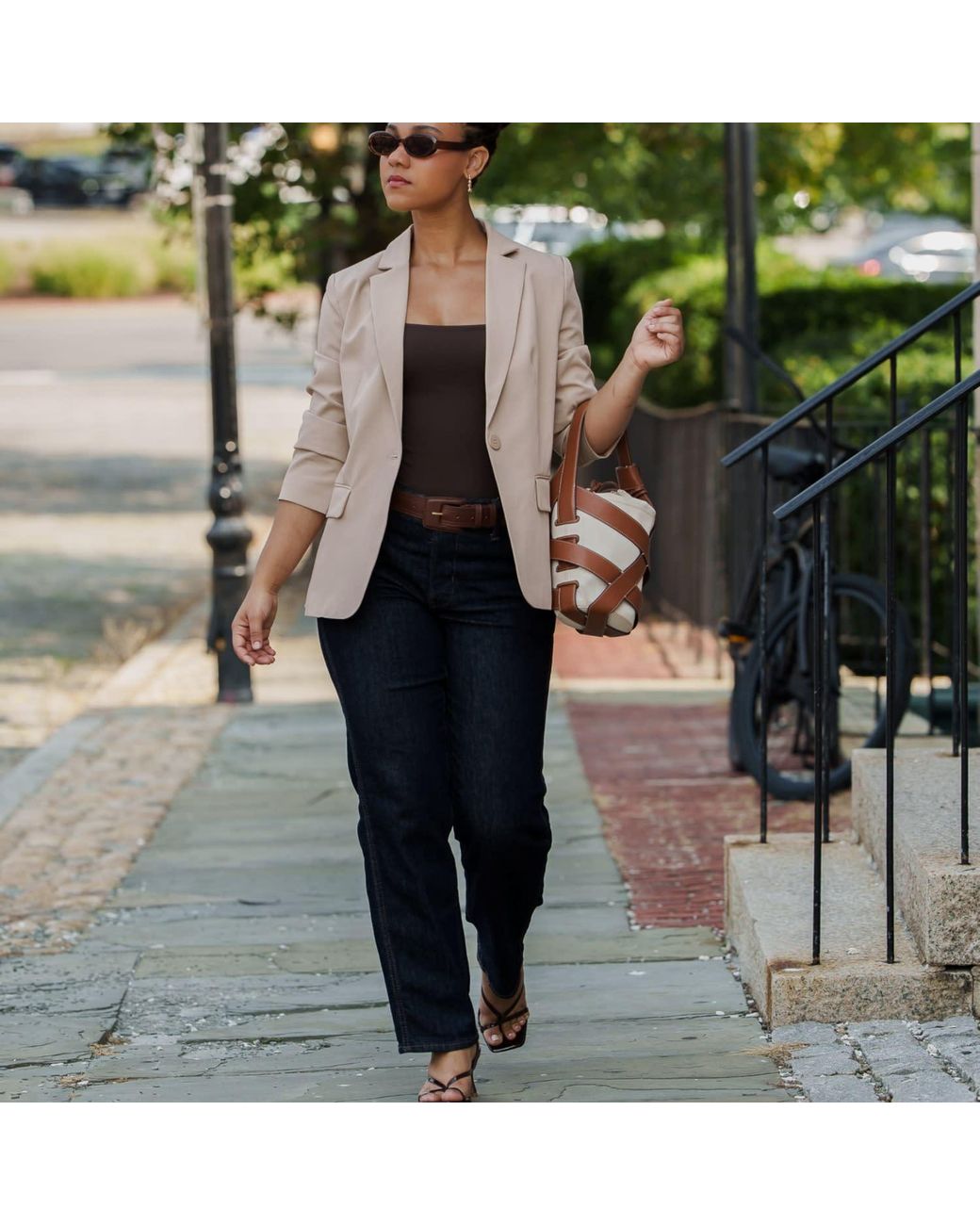 BeltBe Brown Leather Rectangle Buckle Belt