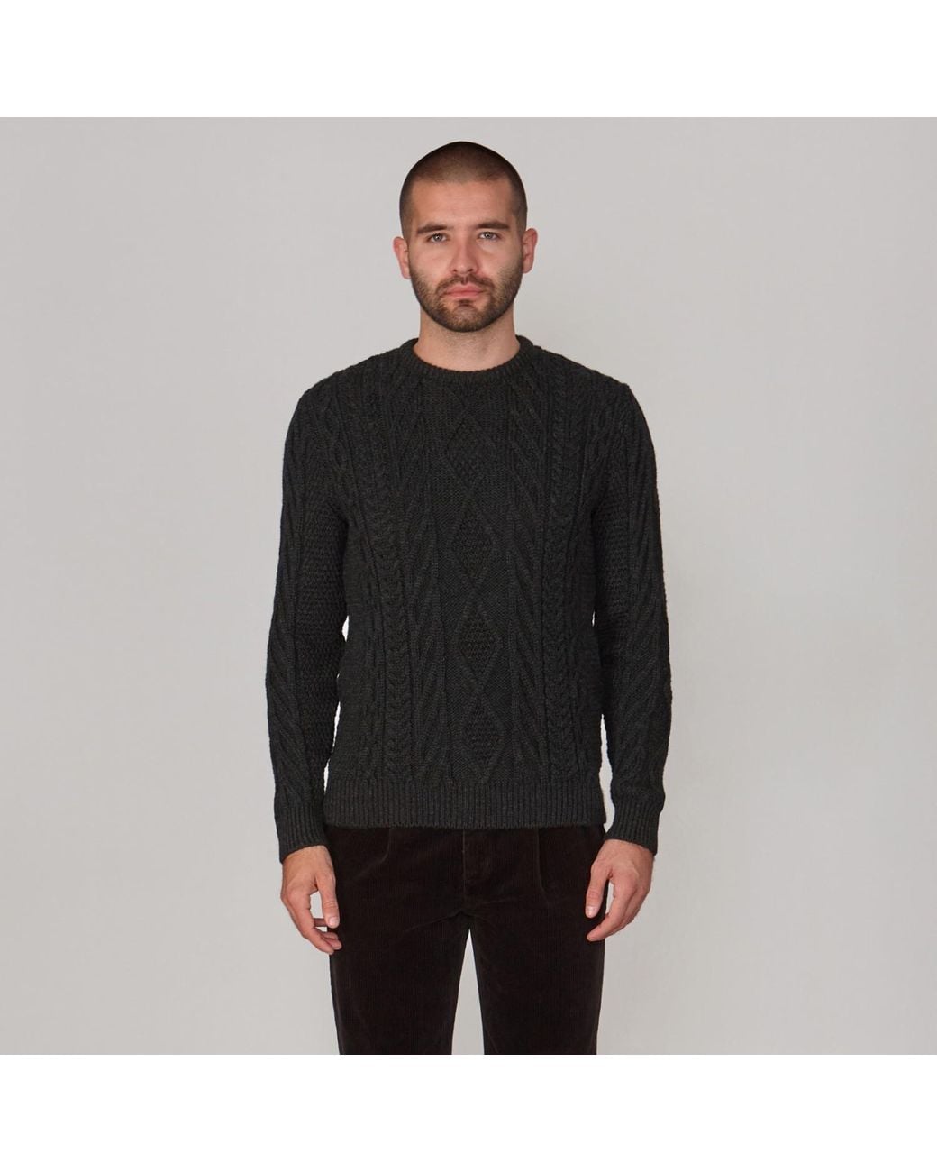 Paul James Knitwear Blue Chunky Merino Wool Cameron Cable Jumper for men