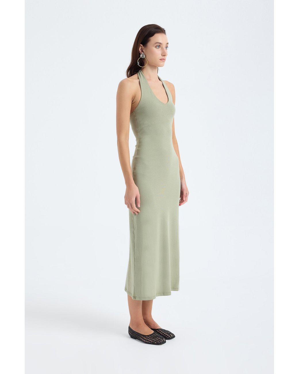 Monlicia Green Orion Halter Cotton Midi Dress – Dusty