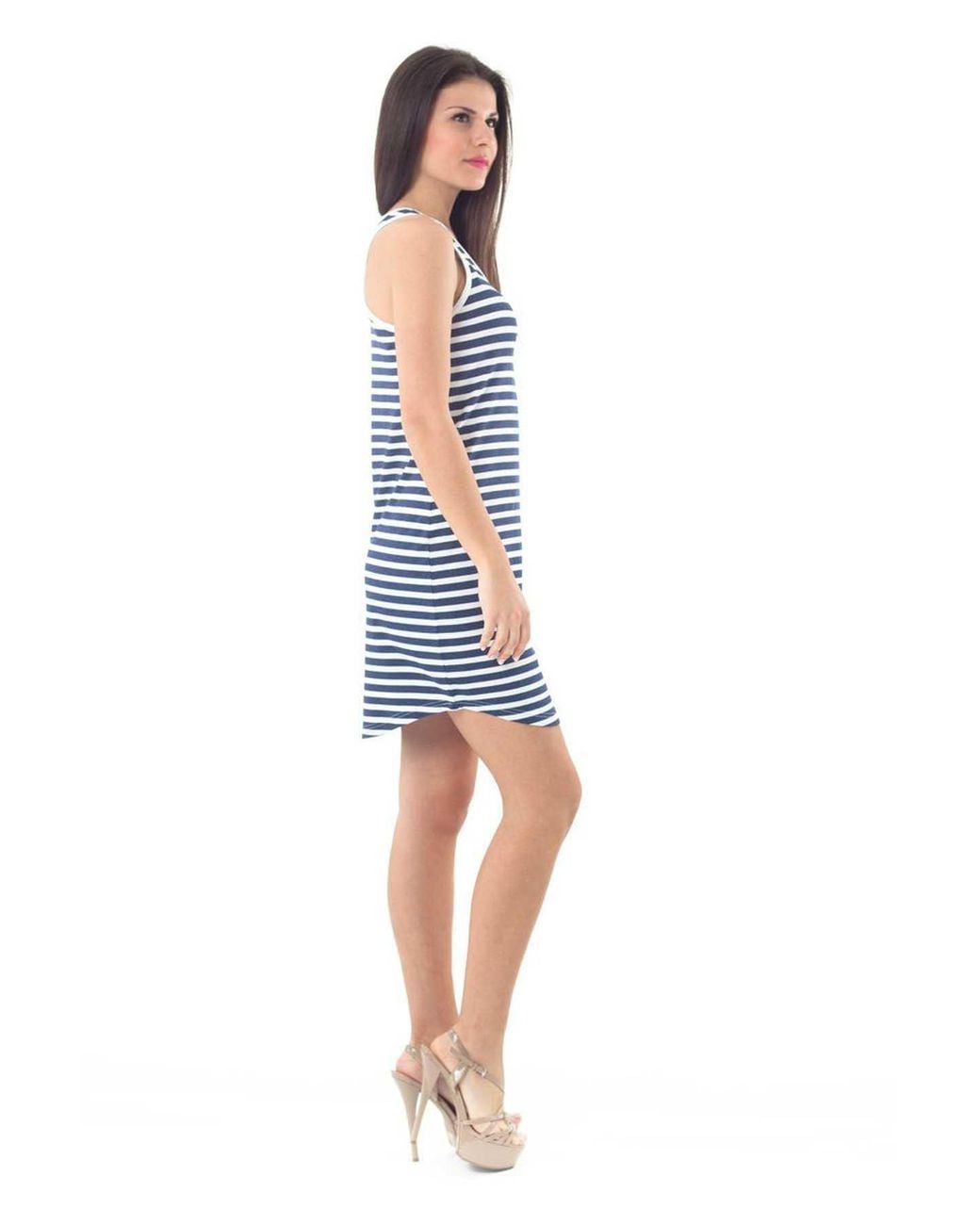 Conquista Blue Racer Back Striped Dress